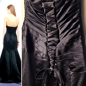 Fab👗strapless floor-length classic satin black dress